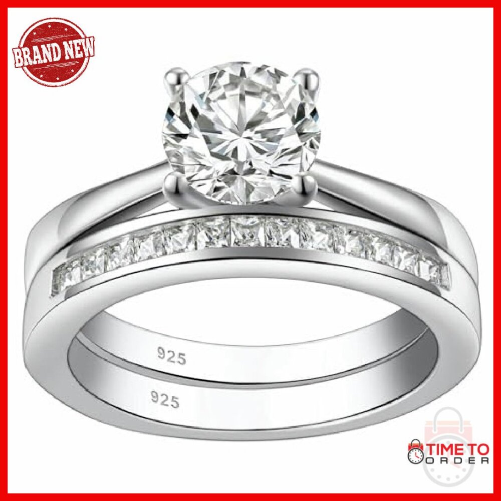 Moissanite Solitaire Wedding Ring Set Sterling Si… - image 2